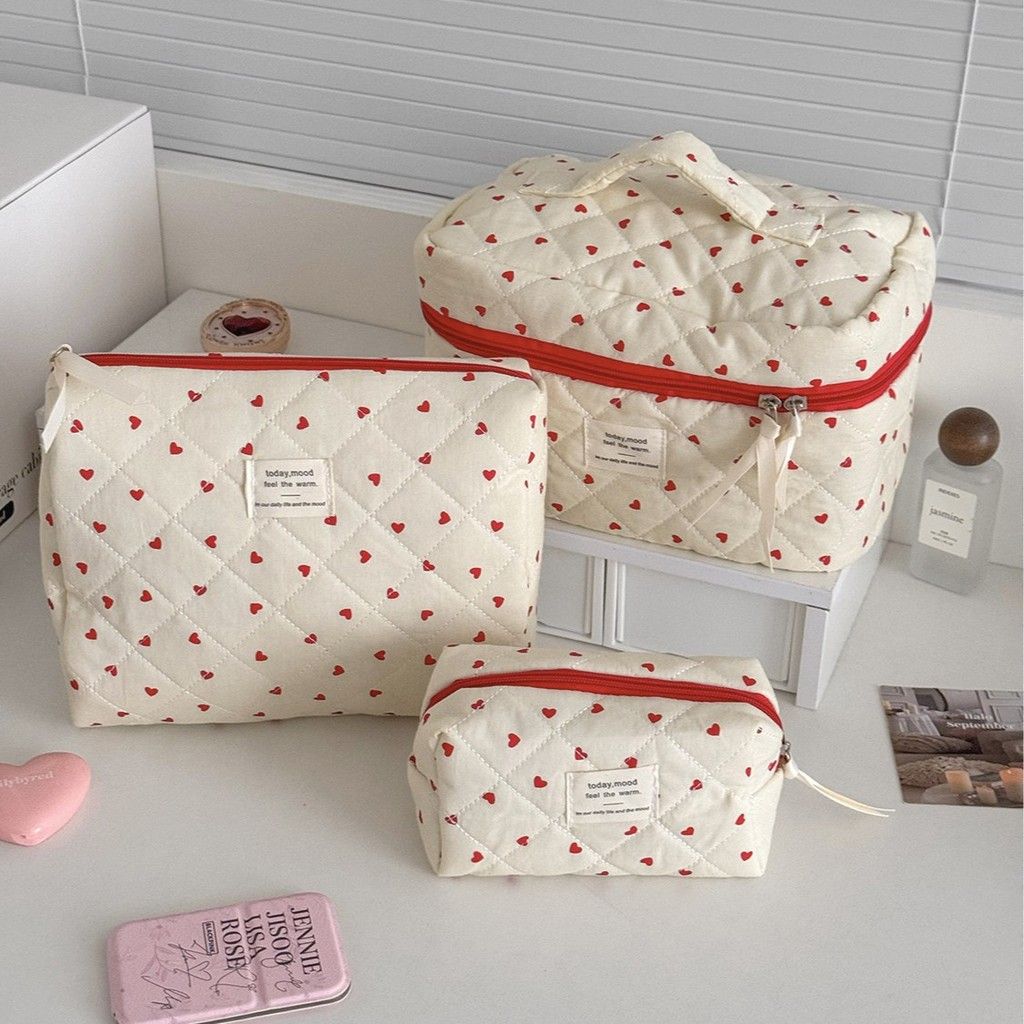  Túi Đựng Mỹ Phẩm Vải Cotton Màu Đỏ Hình Trái Tim - Túi Xách Đựng Đồ Trang Điểm, Phụ Kiện Du Lịch Dễ Thương, Xuất Khẩu [GIAO HÀNG 2-10 NGÀY | SỈ TỪ 2 TRIỆU | CÓ THỂ IN LOGO] 
