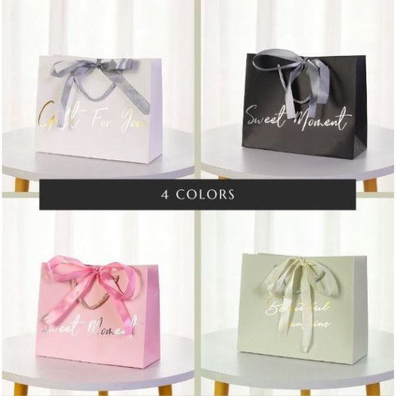  Túi Giấy Quai Dù Định Hình Cổ Điển, Kèm Ruy Băng - Phụ Kiện Quà Tặng Sang Trọng 