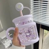  Cốc thủy tinh chịu nhiệt có ống hút, cốc mug gia dụng dễ thương 