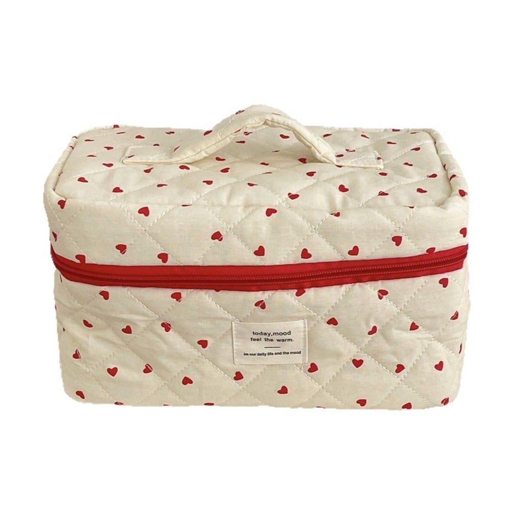  Túi Đựng Mỹ Phẩm Vải Cotton Màu Đỏ Hình Trái Tim - Túi Xách Đựng Đồ Trang Điểm, Phụ Kiện Du Lịch Dễ Thương, Xuất Khẩu [GIAO HÀNG 2-10 NGÀY | SỈ TỪ 2 TRIỆU | CÓ THỂ IN LOGO] 