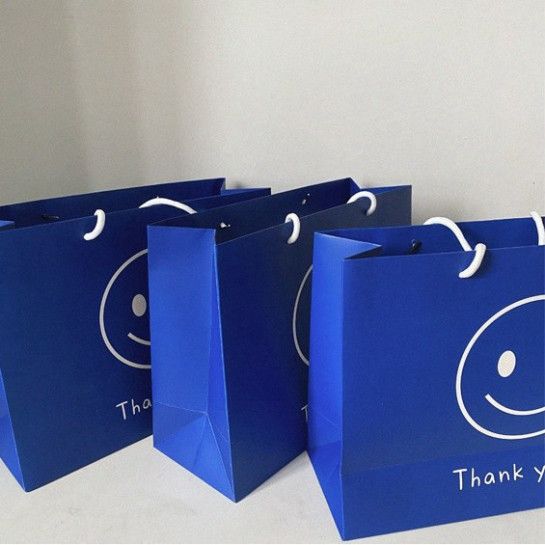  Bộ 10 Túi Giấy Quai Xách Vui Nhộn: Hình Mặt Cười & Trái Tim Màu Xanh Dương Q1349 