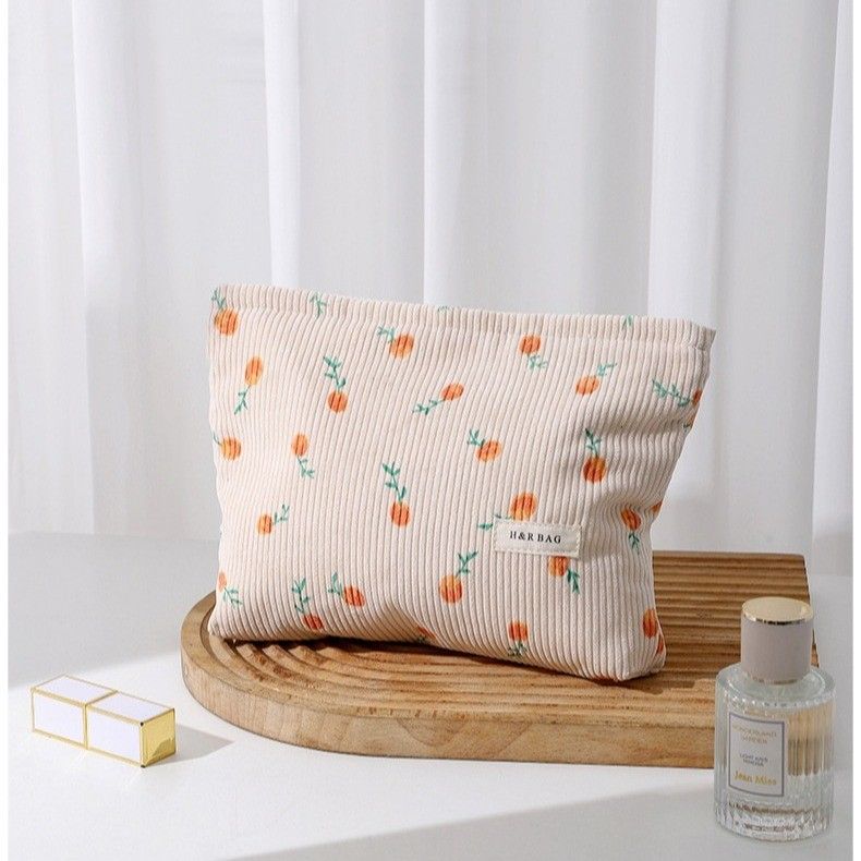  Túi mỹ phẩm nhung hoa cao cấp dung tích lớn đựng cọ trang điểm son môi cho shop 