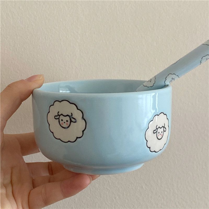  Bát Gốm Hình Cừu Non Màu Xanh Dương - Bộ Bát Đĩa Tráng Miệng, Salad, Đồ Ăn Gia Dụng Phong Cách Hoạt Hình Dễ Thương [GIAO HÀNG 2-10 NGÀY | SỈ TỪ 2 TRIỆU | CÓ THỂ IN LOGO] 