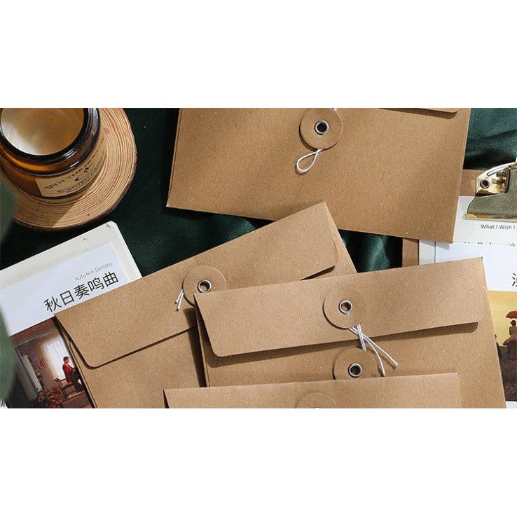  Đặt Trước: Bộ 50 Túi Hồ Sơ Phong Cách Cổ Điển Dây Đai Giấy Kraft Tươi Mát 