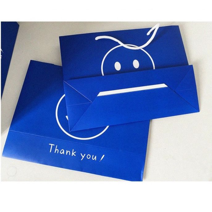  Bộ 10 Túi Giấy Quai Xách Vui Nhộn: Hình Mặt Cười & Trái Tim Màu Xanh Dương Q1349 