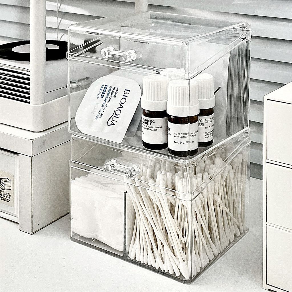  Hộp Đựng Tăm Bông, Bông Trang Điểm Bằng Acrylic Trong Suốt - Hộp Đựng Mặt Nạ, Mỹ Phẩm Để Bàn, Phong Cách Hiện Đại [GIAO HÀNG 2-10 NGÀY | SỈ TỪ 2 TRIỆU | CÓ THỂ IN LOGO] 