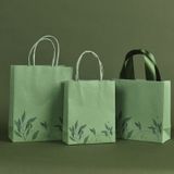  Bộ 5 Túi Giấy Đựng Quà Dây Ruy Băng Xanh Lá - Kích Thước 19.5x24.5x9cm cho Món Quà Organic Q1838 