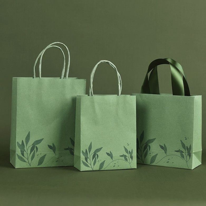  Bộ 5 Túi Giấy Đựng Quà Dây Ruy Băng Xanh Lá - Kích Thước 19.5x24.5x9cm cho Món Quà Organic Q1838 