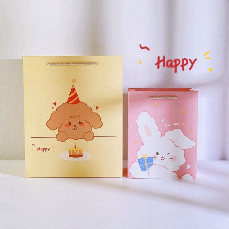  Túi đựng quà hồng dễ thương họa tiết mèo-thỏ dây quai dù kích thước lớn Q572 