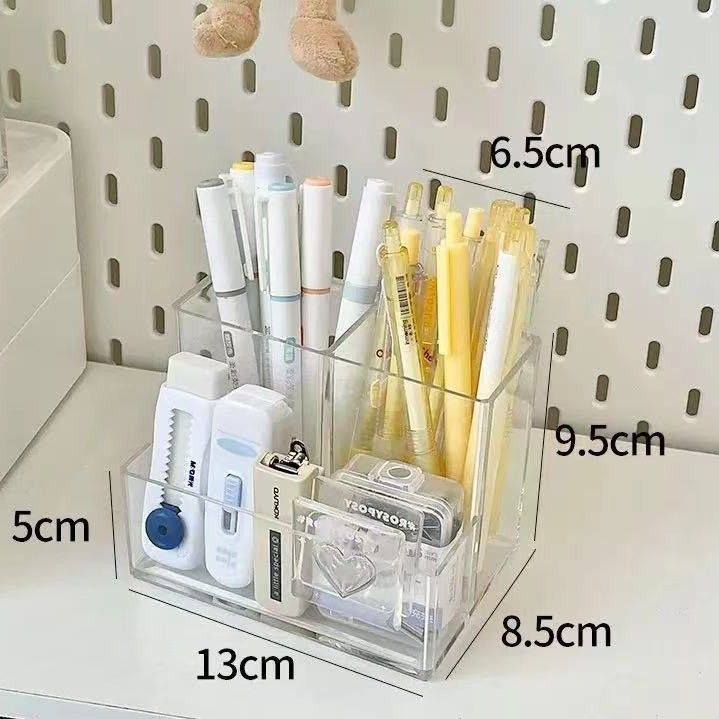  Hộp Bút Acrylic Trong Suốt 3 Ngăn - Hộp Đựng Bút Để Bàn Đa Năng, Văn Phòng Phẩm Phong Cách Đơn Giản [GIAO HÀNG 2-10 NGÀY | SỈ TỪ 2 TRIỆU | CÓ THỂ IN LOGO] 