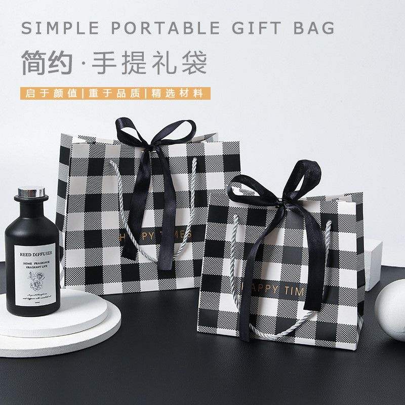  Túi quà tặng doanh nghiệp lưới đen trắng túi đóng gói đơn giản túi tote 