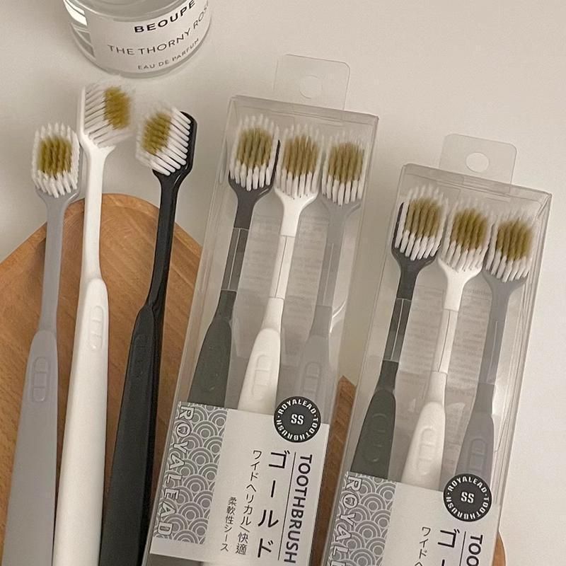  支装~日系简约牙刷宽头细毛成人家用家庭装情侣旅行便携软毛牙刷 