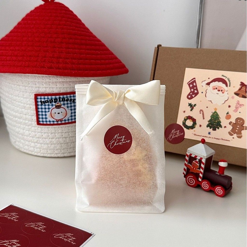  Hình dán nhỏ hình tròn merry christmas kiểu cổ điển nhãn dán niêm phong gói quà 