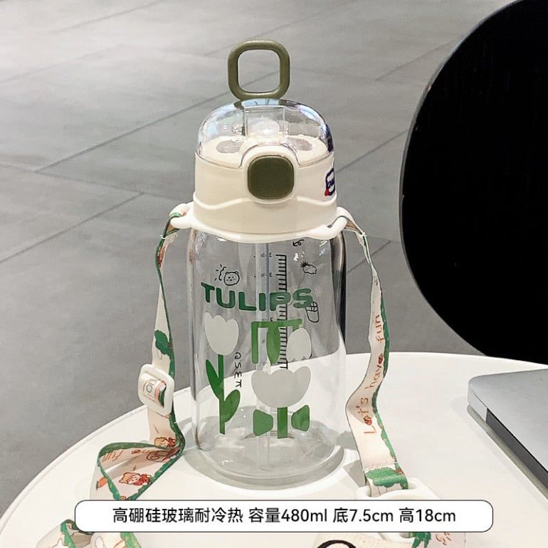  Cốc Nước Thủy Tinh Dễ Thương Dành Cho Bé Gái - Thiết Kế Mới, Ống Hút Trong Suốt (Đặt Trước) 