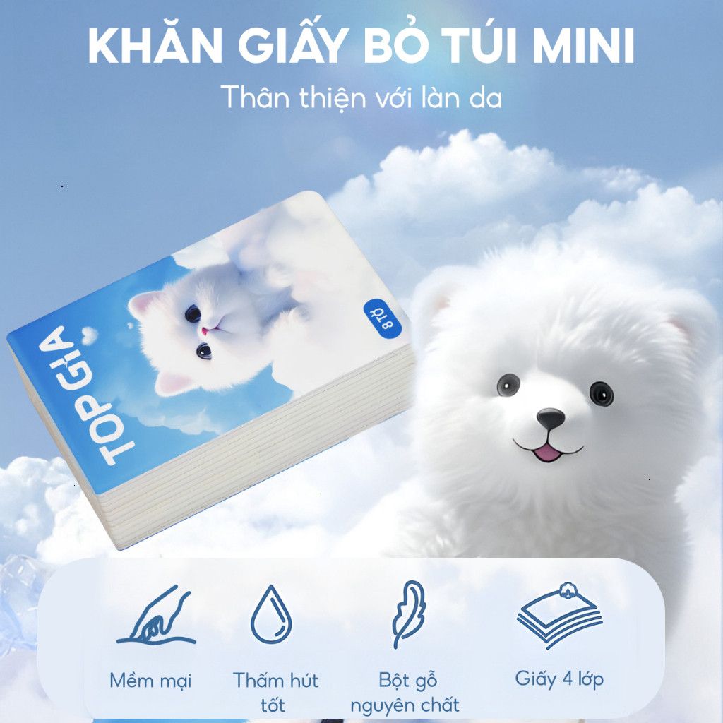  Bộ 10 Gói Khăn Giấy Mini Mèo Cao Cấp 4 Lớp Bỏ Túi [GIAO HÀNG 2-10 NGÀY | SỈ TỪ 2 TRIỆU | CÓ THỂ IN LOGO] 