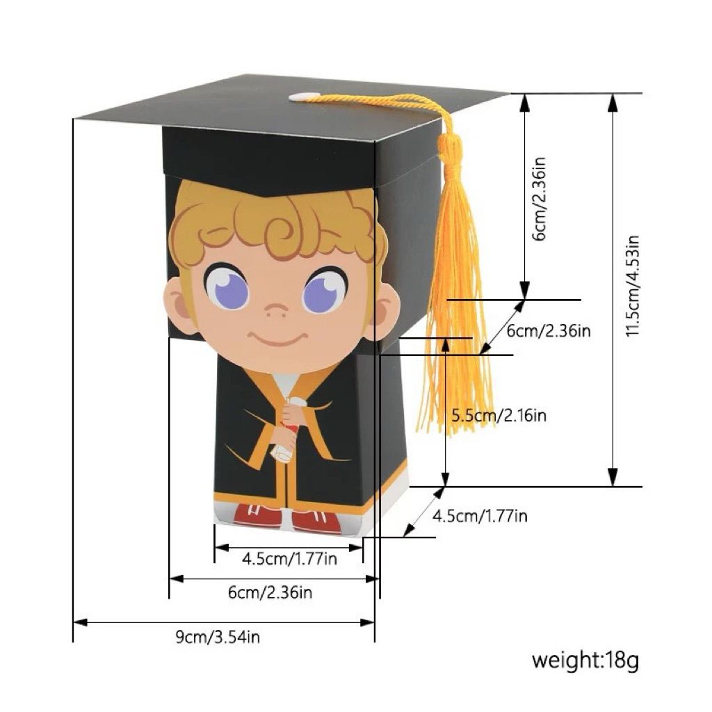  Q962 Hộp bánh ngọt, hộp kẹo , hôp quà tặng cầm tay mũ cử nhân ba chiều 