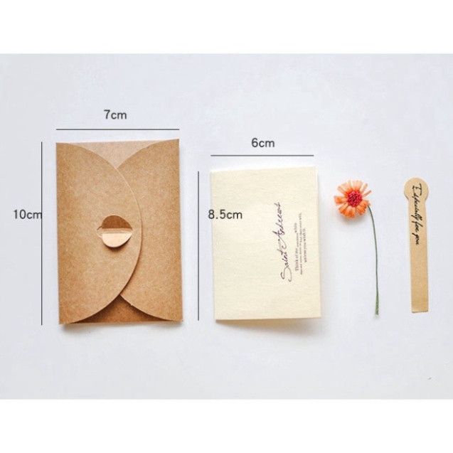  Bộ 10 Thiệp Vintage Gắn Hoa Khô + Phong Bì Kraft & Nhãn Dán Q626 