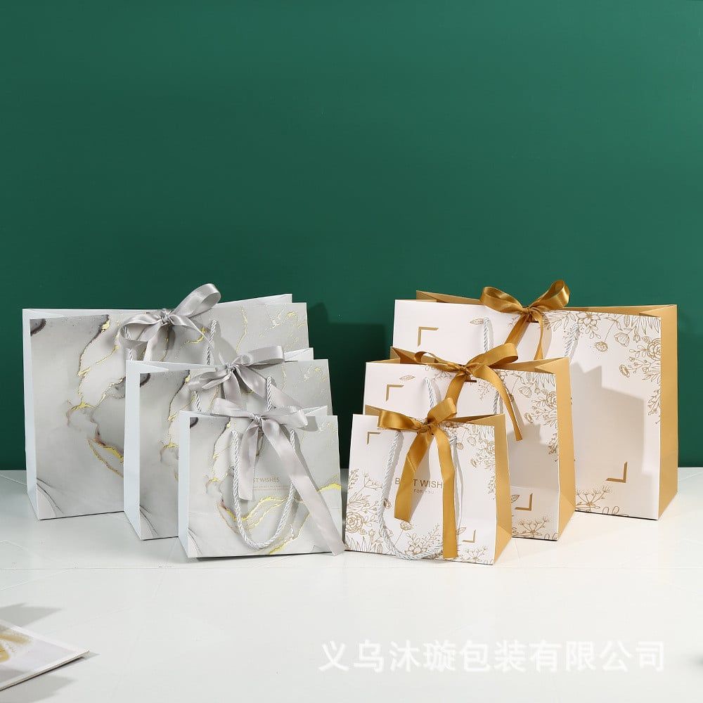  Túi quà tặng họa tiết đá cẩm thạch kèm nơ, túi xách tay cao cấp 