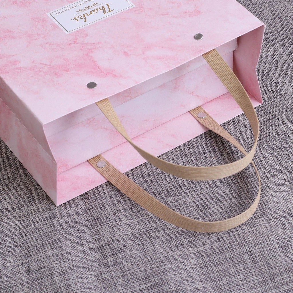  Hộp giấy cứng đựng quà tặng họa tiết cẩm thạch màu hồng hai mảnh, chất liệu cứng cáp sang trọng [Q678] 