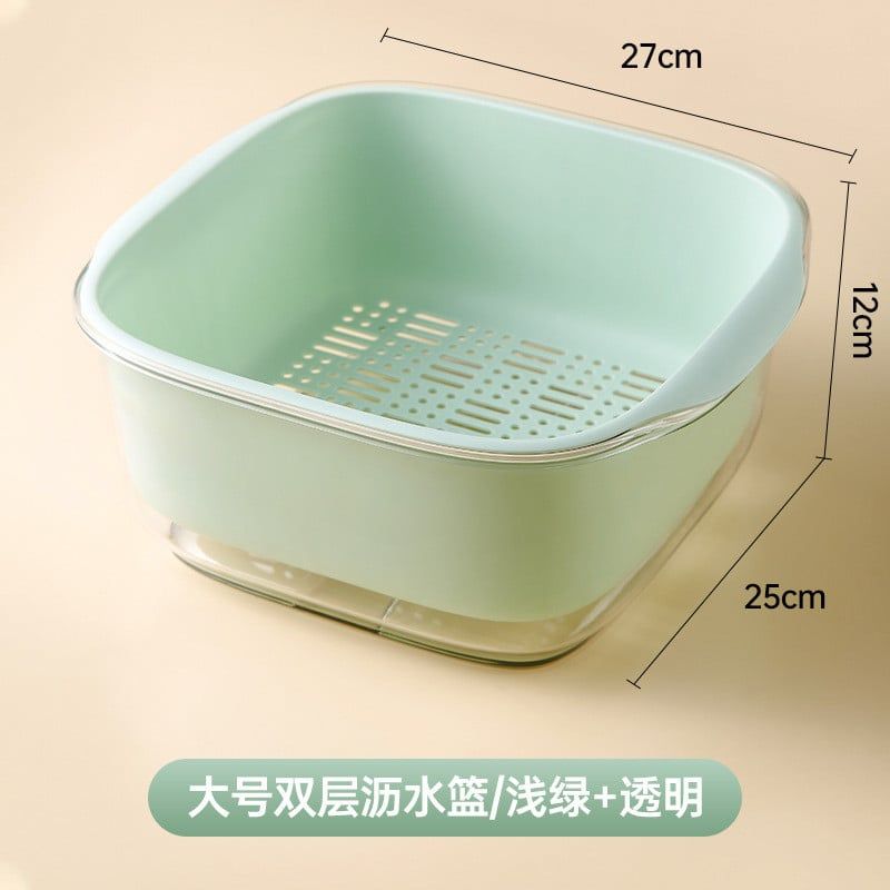  Rổ rửa rau hai tầng bằng nhựa PET cỡ lớn phối màu nổi bật, chậu rửa trái cây, 