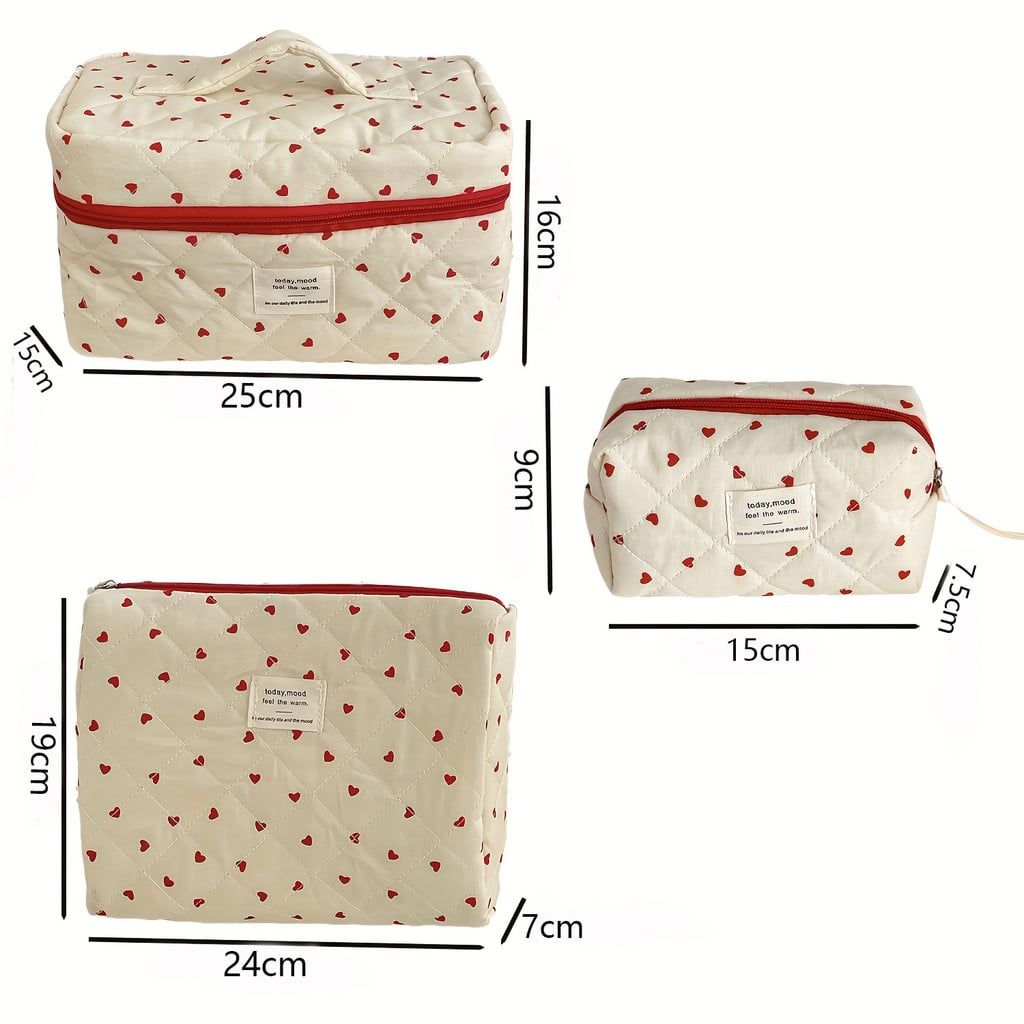  Túi Đựng Mỹ Phẩm Vải Cotton Màu Đỏ Hình Trái Tim - Túi Xách Đựng Đồ Trang Điểm, Phụ Kiện Du Lịch Dễ Thương, Xuất Khẩu [GIAO HÀNG 2-10 NGÀY | SỈ TỪ 2 TRIỆU | CÓ THỂ IN LOGO] 