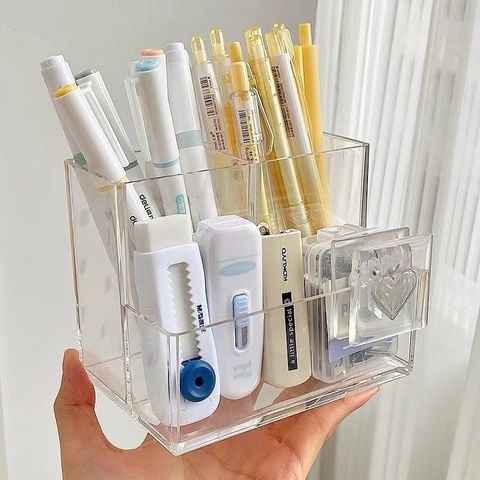  Hộp Bút Acrylic Trong Suốt 3 Ngăn - Hộp Đựng Bút Để Bàn Đa Năng, Văn Phòng Phẩm Phong Cách Đơn Giản [GIAO HÀNG 2-10 NGÀY | SỈ TỪ 2 TRIỆU | CÓ THỂ IN LOGO] 