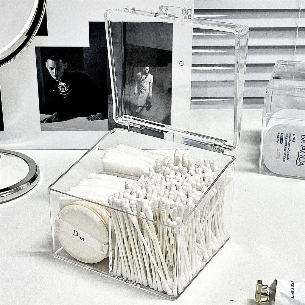  Hộp Đựng Tăm Bông, Bông Trang Điểm Bằng Acrylic Trong Suốt - Hộp Đựng Mặt Nạ, Mỹ Phẩm Để Bàn, Phong Cách Hiện Đại [GIAO HÀNG 2-10 NGÀY | SỈ TỪ 2 TRIỆU | CÓ THỂ IN LOGO] 