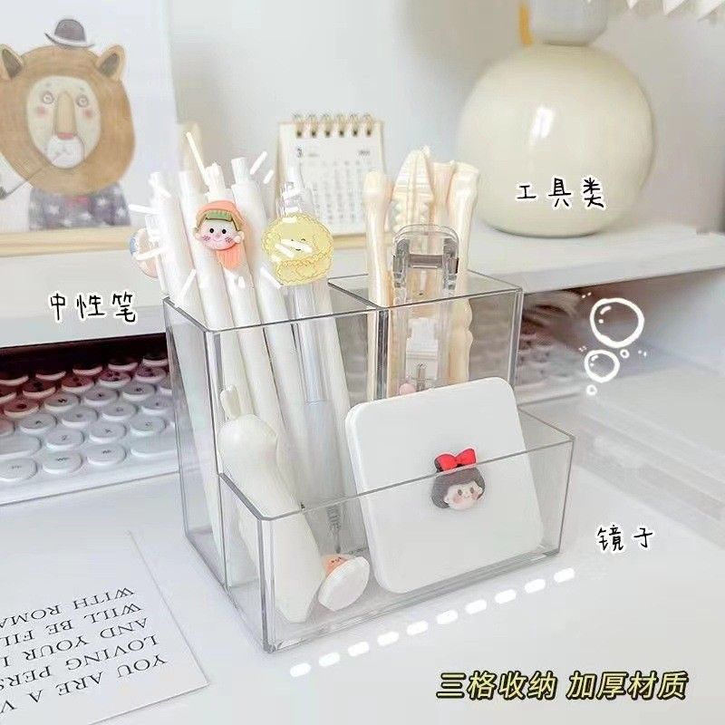  Hộp Bút Acrylic Trong Suốt 3 Ngăn - Hộp Đựng Bút Để Bàn Đa Năng, Văn Phòng Phẩm Phong Cách Đơn Giản [GIAO HÀNG 2-10 NGÀY | SỈ TỪ 2 TRIỆU | CÓ THỂ IN LOGO] 