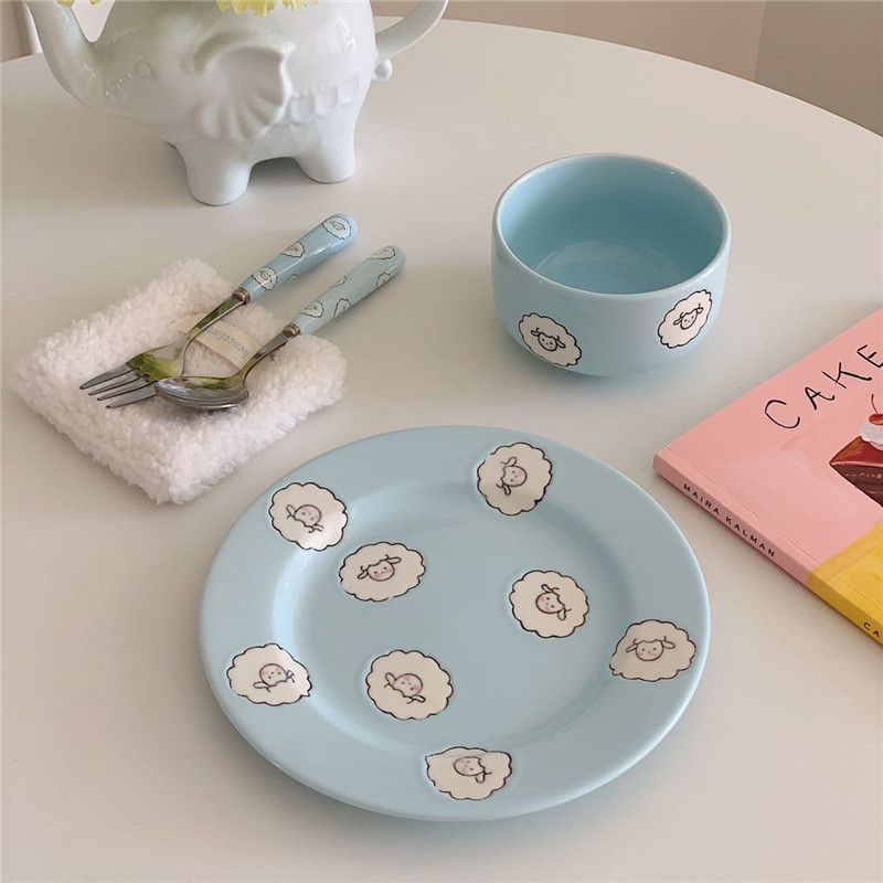  Bát Gốm Hình Cừu Non Màu Xanh Dương - Bộ Bát Đĩa Tráng Miệng, Salad, Đồ Ăn Gia Dụng Phong Cách Hoạt Hình Dễ Thương [GIAO HÀNG 2-10 NGÀY | SỈ TỪ 2 TRIỆU | CÓ THỂ IN LOGO] 