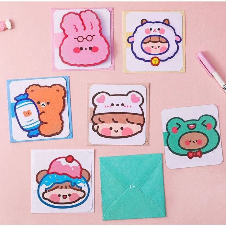  Mix 6 chiếc Q941 Thiệp dễ thương 9.3CM | Chúc mừng 20-11, Sinh Nhật, Lễ Hội, Tình Yêu với hình vẽ hoạt hình