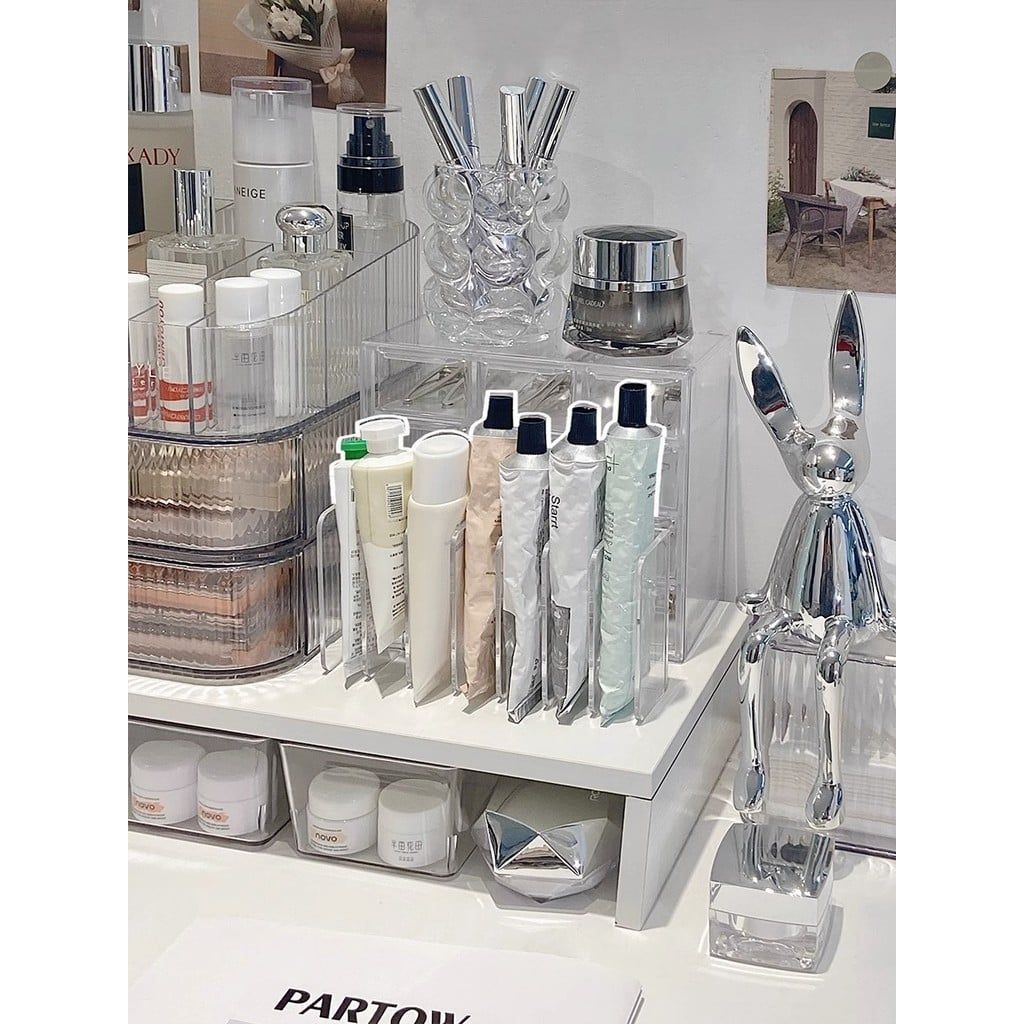  Hộp Đựng Mỹ Phẩm Acrylic Trong Suốt Nhiều Ngăn - Kệ Để Bàn Trang Điểm, Đựng Kem Dưỡng Da Tay, Son Môi [GIAO HÀNG 2-10 NGÀY | SỈ TỪ 2 TRIỆU | CÓ THỂ IN LOGO] 