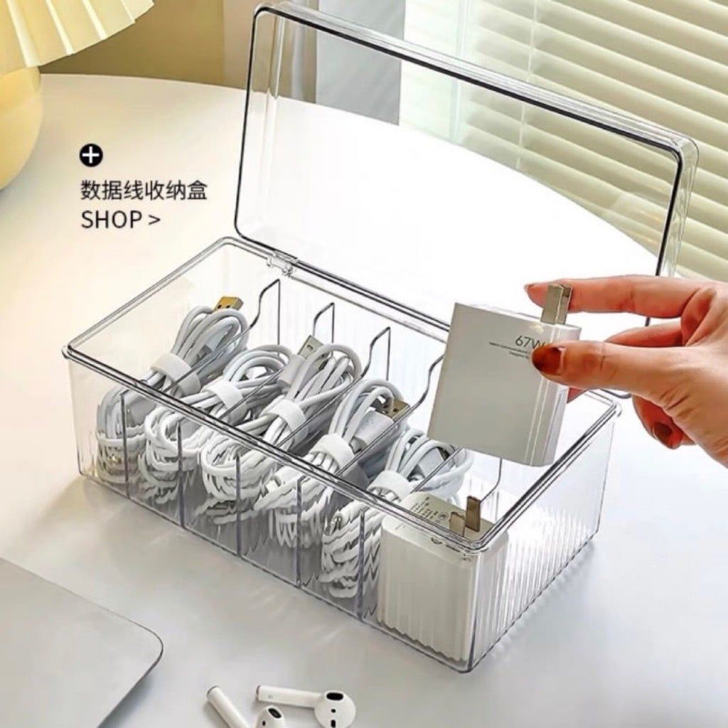  Hộp Đựng Dây Cáp Có Nắp, Sắp Xép Dây Sạc [GIAO HÀNG 2-10 NGÀY | SỈ TỪ 2 TRIỆU | CÓ THỂ IN LOGO] 