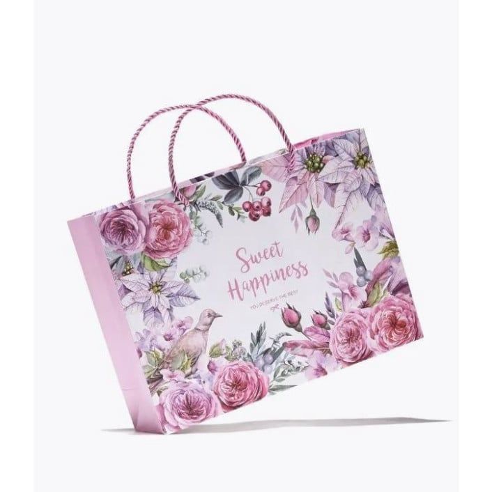  Túi giấy sang trọng in hoa hồng, kèm nơ ruy băng – Mẫu Q1546 