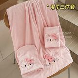  Bộ Khăn Tắm San Hô 3 Món Hình Mèo Hồng - Khăn Tắm + Khăn Mặt + Mũi Trùm Đầu, Thấm Nước Nhanh, Không Rụng Lông [GIAO HÀNG 2-10 NGÀY | SỈ TỪ 2 TRIỆU | CÓ THỂ IN LOGO] 