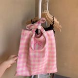  Túi vải kẻ sọc đeo vai phong cách hàn quốc hai màu nơ chữ cái mùa hè 
