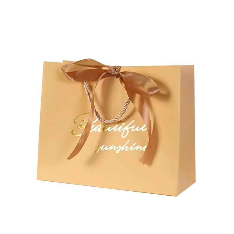  Túi Giấy Quai Dù Định Hình Cổ Điển, Kèm Ruy Băng - Phụ Kiện Quà Tặng Sang Trọng 