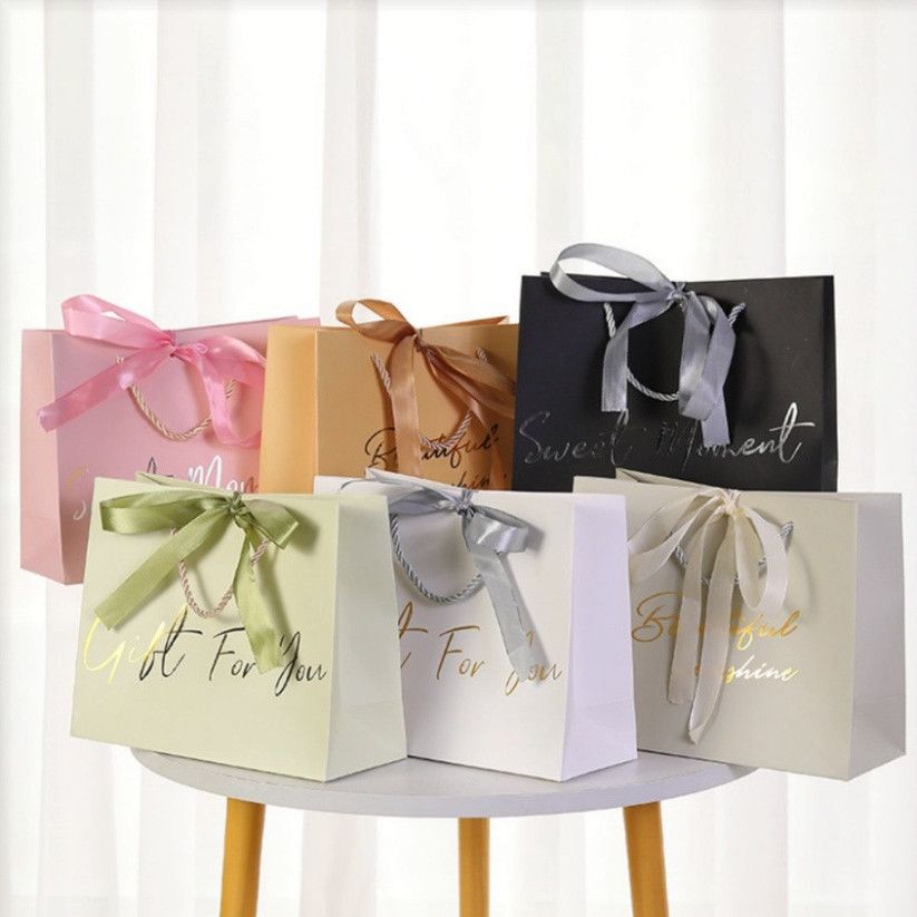  Túi Giấy Quai Dù Định Hình Cổ Điển, Kèm Ruy Băng - Phụ Kiện Quà Tặng Sang Trọng 