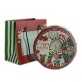  Hộp tròn nhỏ hộp giáng sinh hộp bánh quy hộp sắt màu đỏ hộp rỗng hộp quà kẹo 