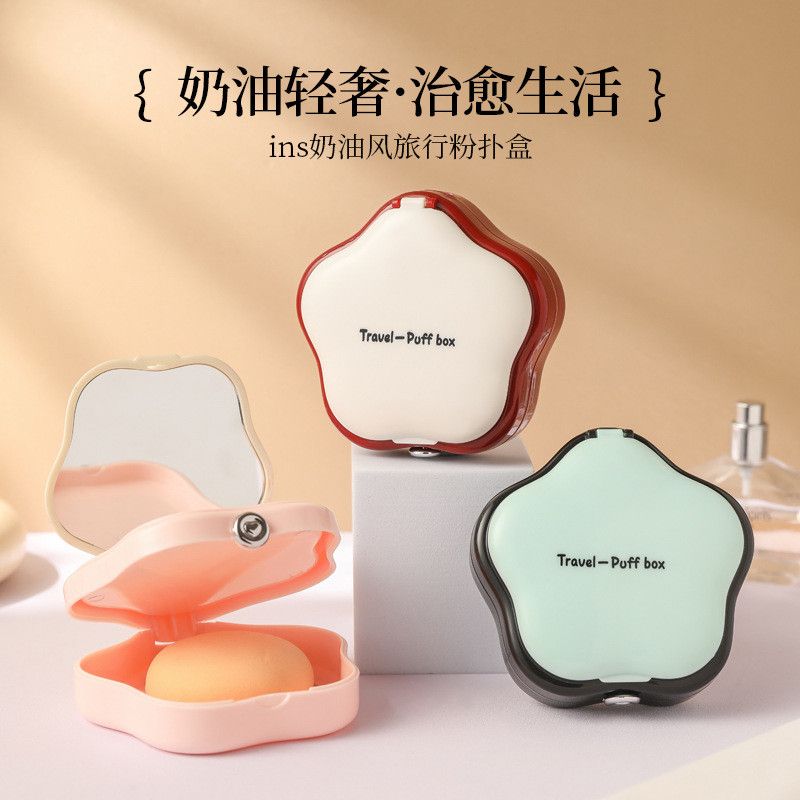  Hộp Đựng Bông Phấn Du Lịch Có Gương Màu Kem, Hồng, Xanh - Hộp Trang Điểm Chống Bụi Thoáng Khí Cầm Tay [GIAO HÀNG 2-10 NGÀY | SỈ TỪ 2 TRIỆU | CÓ THỂ IN LOGO] 