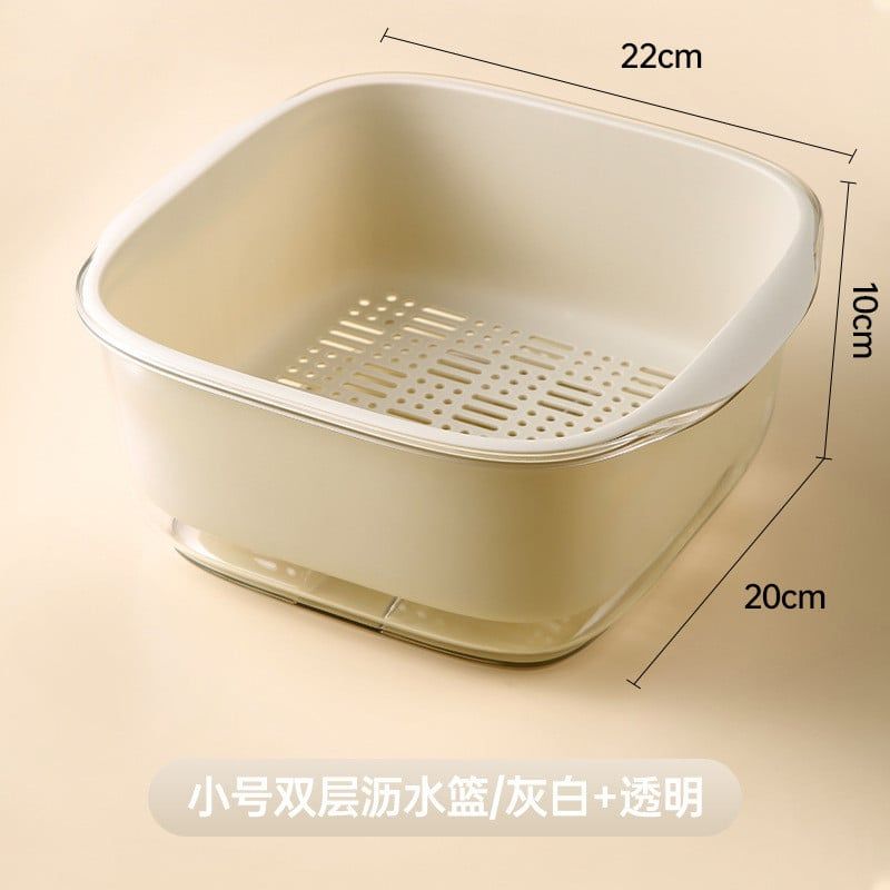 Rổ rửa rau hai tầng bằng nhựa PET cỡ lớn phối màu nổi bật, chậu rửa trái cây, 