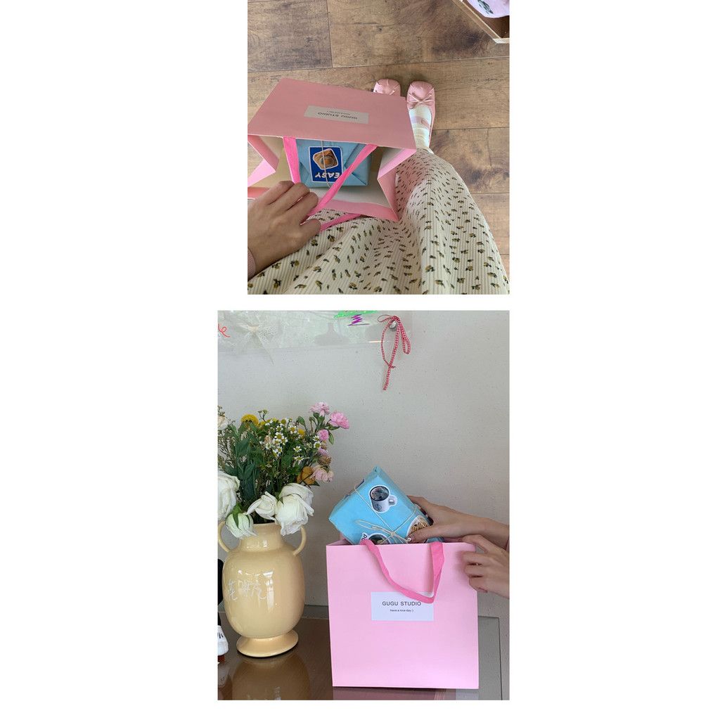  Túi quà tặng màu hồng cao cấp, túi mua sắm shop thời trang trẻ em 