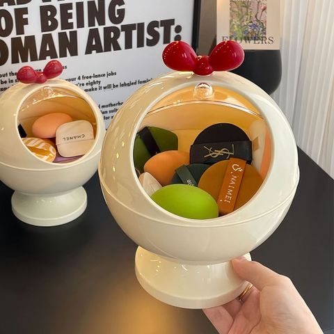  Hộp Đựng Bông Phấn, Bàn Trang Điểm Để Bàn, Hộp Nắp Lật Dung Tích Lớn Chống Bụi, Đệm Khí, Giá Đựng Mỹ Phẩm Trứng Làm Đẹp 