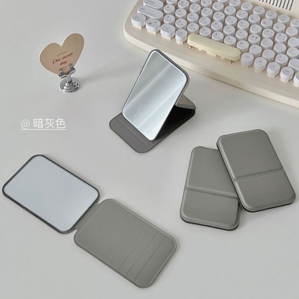  Gương Cầm Tay Gập Lại, Set 5 Màu Trơn Da PU Đơn Giản, Tiện Dụng Cho Trang Điểm 