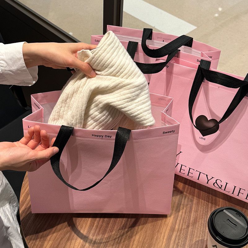  Túi vải không dệt màu hồng cao cấp túi đóng gói quần áo shop thời trang 