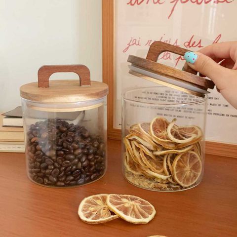  Bình Đựng Đồ Dùng Bằng Gỗ Nguyên Khối Đơn Giản Có Nắp Đậy Bằng Kính, Bình Đựng Đồ Dùng Trong Bếp Gia Dụng 