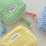  Bộ Đôi Túi Caro Xanh Nhỏ Xinh Bằng Vải Cotton Nhật Bản - Đựng Đồ Dễ Thương, Tiện Dụng! 