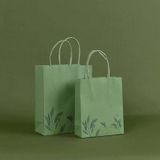  Bộ 5 Túi Giấy Đựng Quà Dây Ruy Băng Xanh Lá - Kích Thước 19.5x24.5x9cm cho Món Quà Organic Q1838 