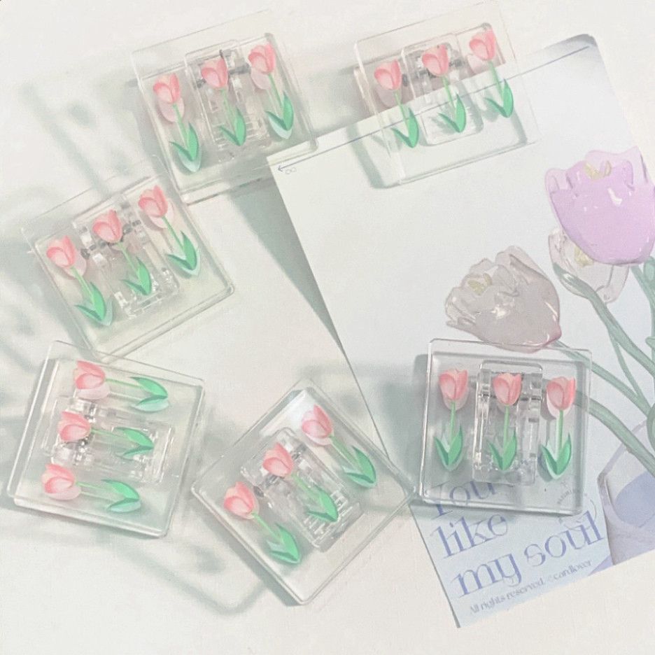  Kẹp giấy Acrylic trong suốt hình hoa tulip – Giải pháp thông minh cho văn phòng phẩm PK937 