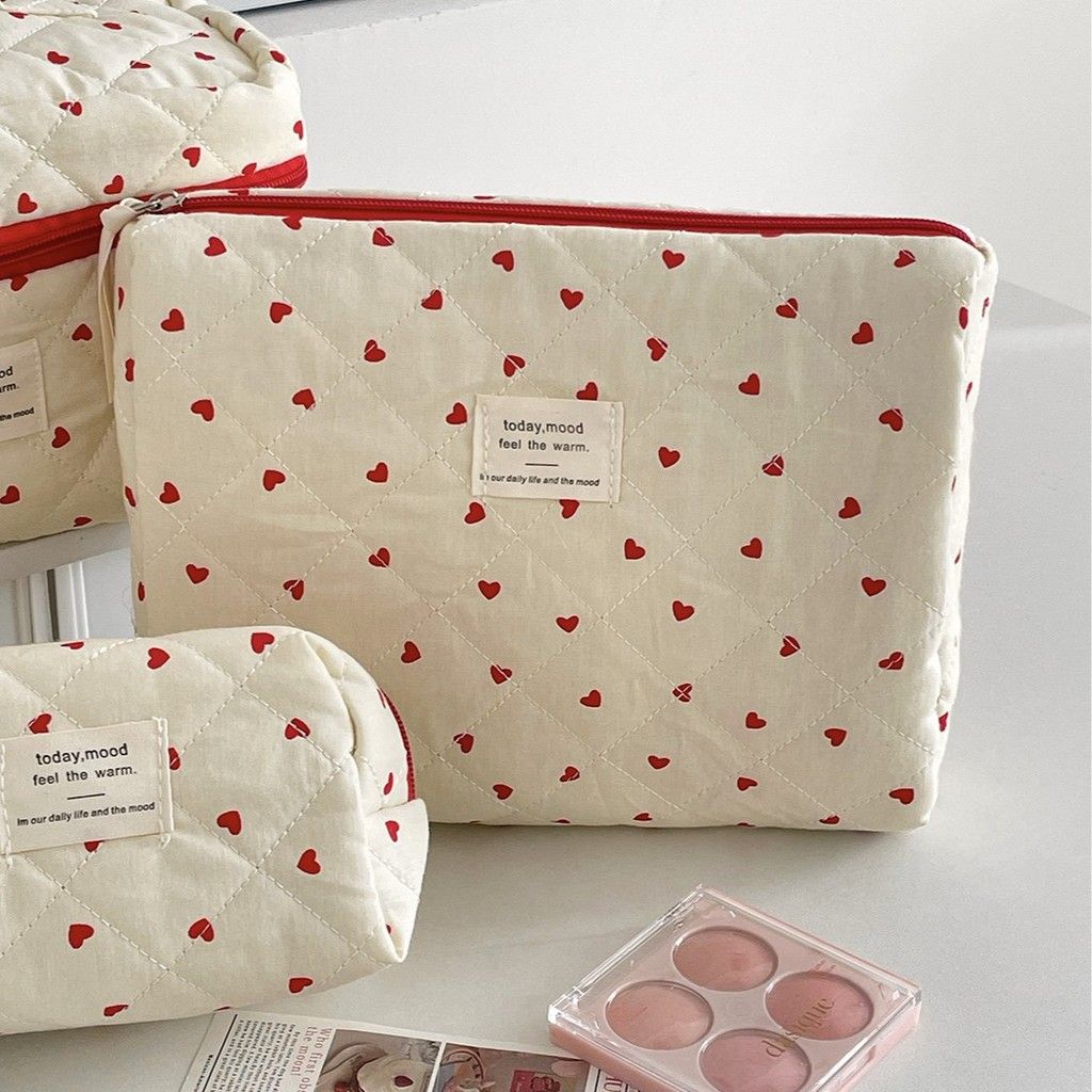  Túi Đựng Mỹ Phẩm Vải Cotton Màu Đỏ Hình Trái Tim - Túi Xách Đựng Đồ Trang Điểm, Phụ Kiện Du Lịch Dễ Thương, Xuất Khẩu [GIAO HÀNG 2-10 NGÀY | SỈ TỪ 2 TRIỆU | CÓ THỂ IN LOGO] 