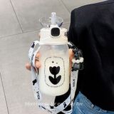  Cốc Nước Thủy Tinh Dễ Thương Dành Cho Bé Gái - Thiết Kế Mới, Ống Hút Trong Suốt (Đặt Trước) 